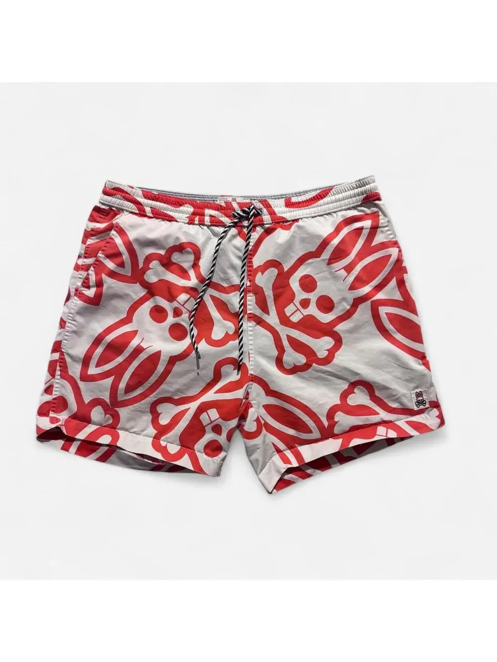 Psycho Bunny red skull and bone print swim shorts size S
